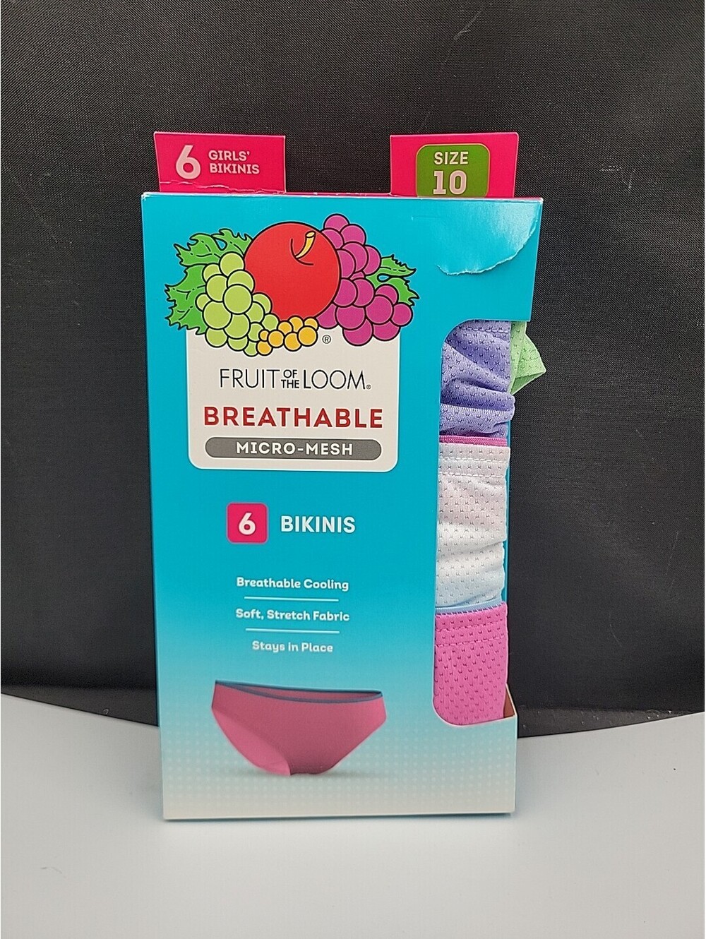Girls’ Fruit Of The Loom 6 Pack Breathable Micro-Mesh Tag-Free Bikinis Size 10